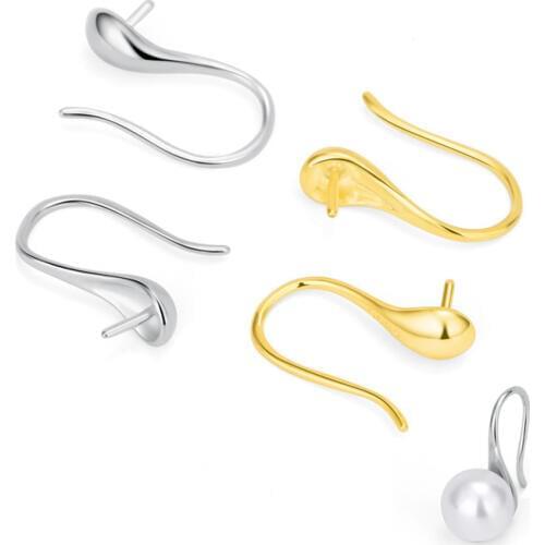 1 pair Fashion 925 Sterling Silver Earring Hooks Base 5mm Black Pearls Earring Trays Settings DIY Fancy Women Jewelry Findings