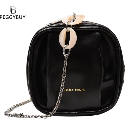 Fashion Ladies Square Shoulder Bag Soft PU Leather Women Casual Chain Bag Simple Small Purse Plain Zipper Handbags