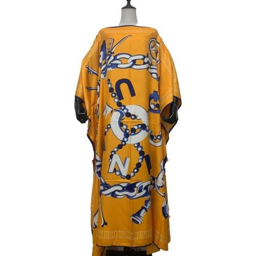 2020 Fashion musulman ensembles printed silk kaftan maxi dress oversize beach evening party sexy lady silk long dress