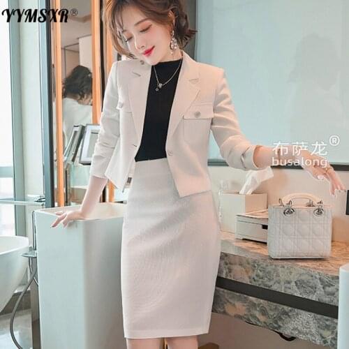 Winter New Women Long-sleeved Professional Suit Skirt Two-piece High-quality Slim Short Ladies Jacket High Waist Skirt