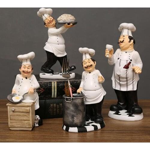 1pc Chef Model Mini Cook Statue Resin Figurine For Restaurant Cafe Cake Home Decoration Accessories Figurines Miniatures