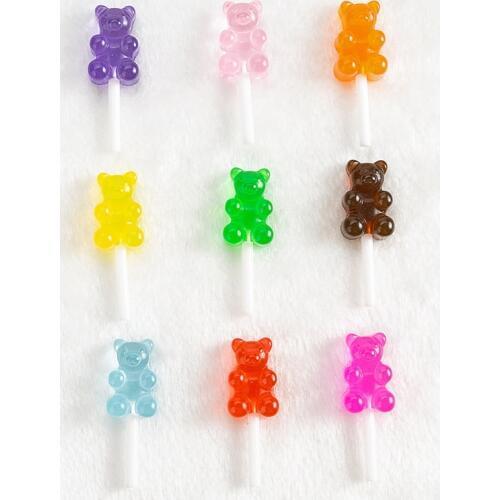 12pcs mixed 44*15mm Gummy Bear Lollipop Glitter Candy Flatback Resin Cabochons Crafts for earrings & pendants