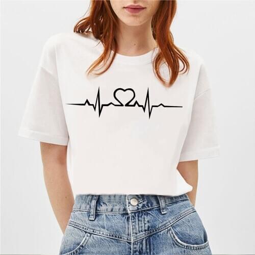 BLINGPAW Minimalist Harajuku Women Graphics T-shirt ECG Short-sleeved Tops Tees O-Neck Casual Girls Large Size 100% Cotton