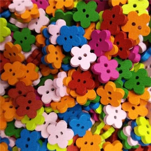 100pcs Wood Sewing Buttons Scrapbooking Craft Garment Clothes DIY Supply Flower 2 Holes Color At Random