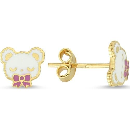 14k (585) Gold Enamel Mini Panda Child Earrings