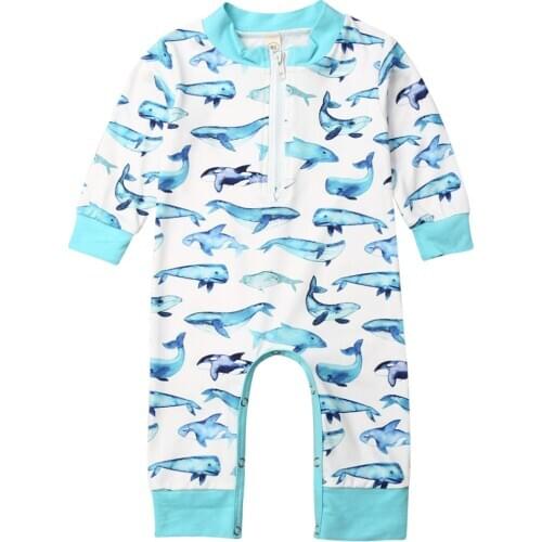 Baby Romper 2019 Newborn Baby Boy Girl Dolphins Long Sleeve Romper Jumpsuit Outfits Clothes Size 0-24M