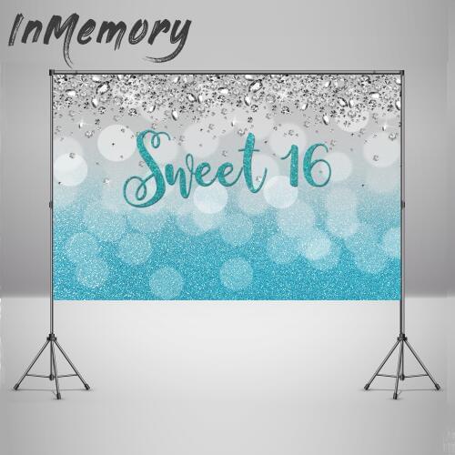Photography Background Diamond Blue Bokeh Sweet 16 Birthday Party Backdrop Adult Birthday Celebrations Photocall Photophone