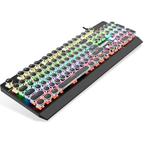 Steampunk Gaming Mechanical Keyboard 104 Keys Blue Switch Metal Panel Draw Marquee Backlight Wired Keyboard for Desktop Laptop