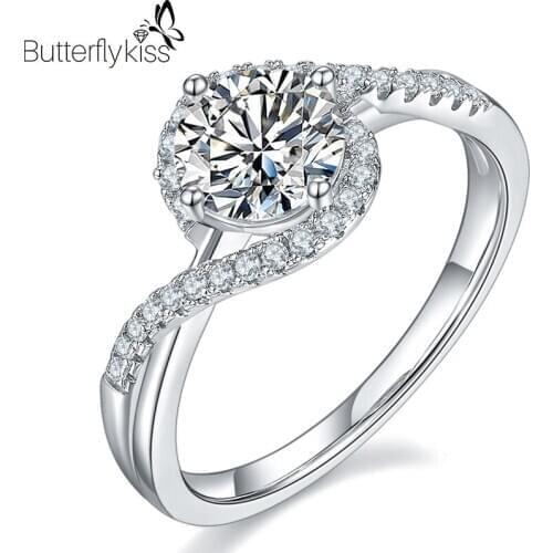Bk 1ct Moissanite Ring Genuine Silver White/Yellow/Rose Gold 4 Prong Eye Of The Angel Diamond Rings Fine Jewelry For Woman