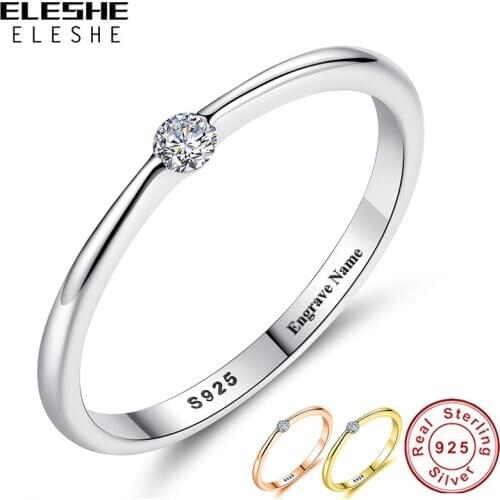 ELESHE Authentic 925 Sterling Silver Rings Wedding Cubic Zirconia Crystal Round Finger Rings for Women Fashion Jewelry Bijoux