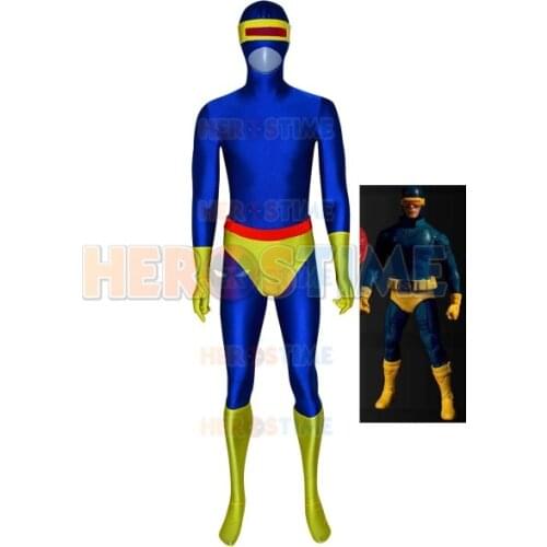 X-Men Cyclops Spandex Superhero Costume Xman Cyclops Scott Summers Cosplay Bodysuit Zentai Halloween Suit for Men Boys