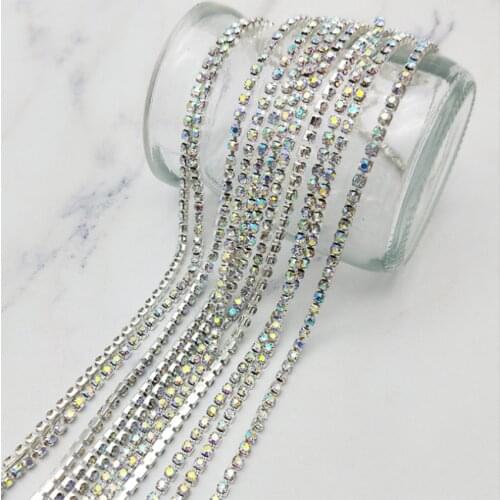 Crystal AB 10Yards DIY Rhinestone Chain Dense Silver bottom sewing Rhinestones for clothing Art Decoration