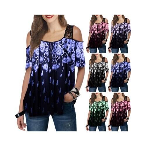 Hot Sell Women Wear Lace Print Short Sleeve Loose T-Shirt Comfortable Women T-Shirt