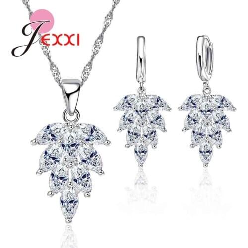 Fashion Tree Fruit Big Pendant Necklace Earrings Set 925 Sterling Silver Clear Cubic Zircon Jewelry Sets Wholesale