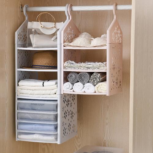 Fashion Closet Shelf Organizer Wardrobe Hanging Storage Foldable Multi Layer Hanging Shelf Wardrobe Organizer