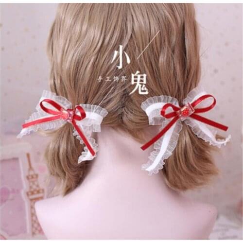 Mori Girl Sweet Lolita Kawaii Bow Strawberry cherry Lace Hairpin Headwear Womens Princess Hair Accessories Side Clip B513