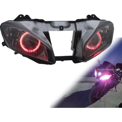 Motorcycle Custom Bi-Xenon HID Headlight Assembly For Yamaha YZF R6 2006-2007 W/ High Low Beam Led Angel Eye Demon Eye Headlamp