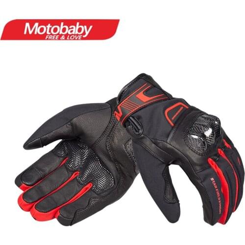Motorcycle Leather Gloves Black Red Cotton Full Finger Warm Touch Screen Racing Gloves Winter Skiing Riding Protection Gear S-2X