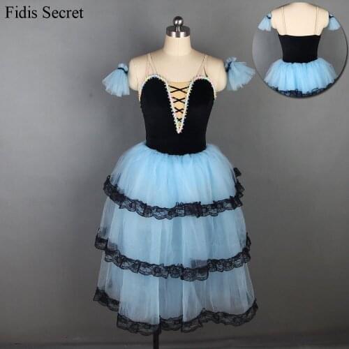 Newest Pale Blue Tulle Long Romantic Ballet Tutu,Women Stage Dance Ballet Costume,Girls Ballerina Professional Performance Dress