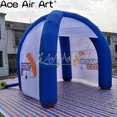 Custom 4m diameter 3mH inflatable spider tent with white full covered tarpaulin inflatable one door dome tent blue legs marquee