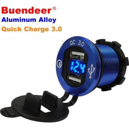 QC 3.0 Quick Charge Car Boat Moto Cigarette Lighter Power Adapter LED Digital Display Dual USB Splitter 12V 24V Aluminum Alloy