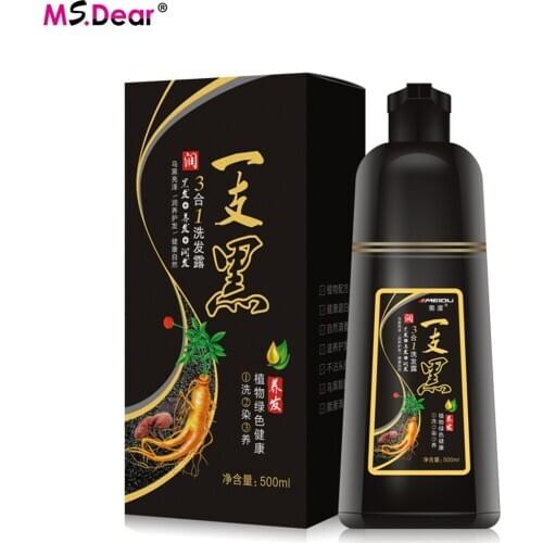 500ml Black Hair Color Dye Hair Shampoo Cream Organic Permanent Covers White Gray Shiny Natural Ginger Essence For Women Men