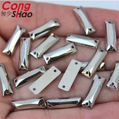 Cong Shao 100pcs 5*15mm Silvery white stones and crystals Acrylic Rectangle rhinestone trim flatback sewing 2 Hole costume ZZ734