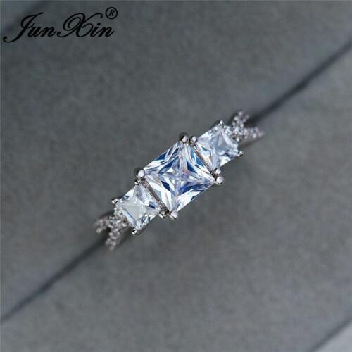Princess Square Austrian Crystal Wedding Rings For Women Silver Color White Zircon Cross Ring Wedding Bands Engagement Jewelry
