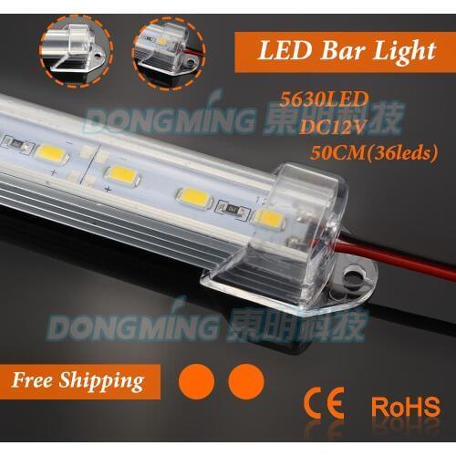 5pcs* 50cm 72 smd 5630 LED Hard luces strip Led bar light tube 12V U Aluminum shell + pc cover + DC connector warm white cabinet