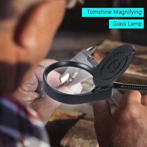Tomshine 3X/10X Magnifying Glass Lamp with Metal Clamp Ultra Bright 38LEDs White Lighted Dimmable Desk Light Flexible Gooseneck