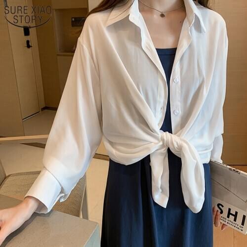 Women Solid Turn Down Collar Long Sleeve Shirt Feminine 2021 Autumn New Womans Shirt Korean Style Loose Lazy Top 9358