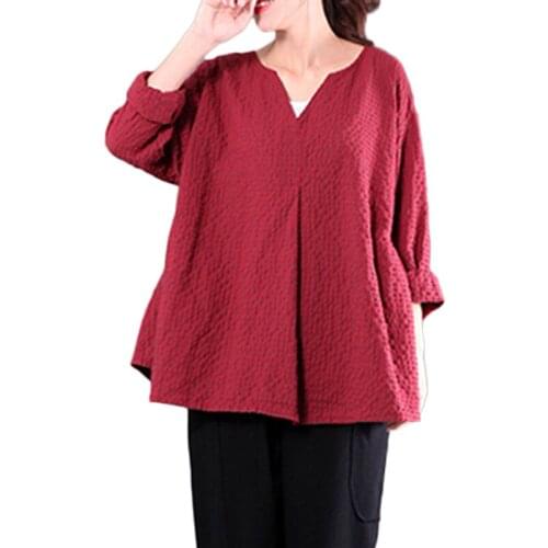 LZJN Women Plaid Shirts Long Sleeve Cotton Blouses 2019 Autumn Casual Female Tops Vintage 3 Color V Neck Shirts Plus Size