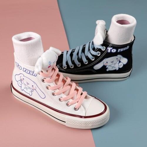 Spring Autumn Cute Cartoon Laurel Dog High Top Canvas Shoes Japanese Female Harajuku Style Woman Student Canvas Shoes Women