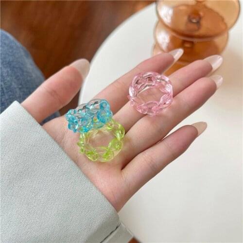 Ins Aesthetic Colorful Transparent Resin Acrylic Korean Geometric Irregular Chain Rings for Women Trendy Jewelry Vintage Ring