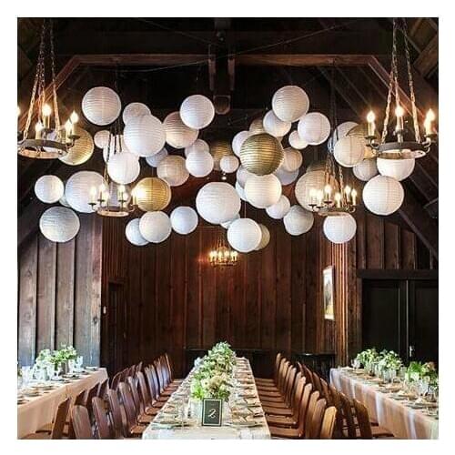 24 pcs 6"-12" Gold Paper Lanterns Chinese Japanese Paper Lanterns for Wedding Party Halloween Hanging Decor Favor