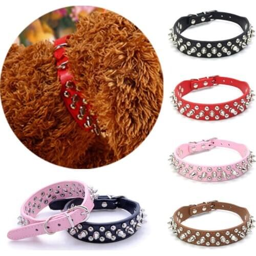 1Pc Adjustable PU Leather Rivet Spiked Studded Punk Dog Pet Neck Strap Collars For Small Medium Dogs and Cats Puppies 4 Colors