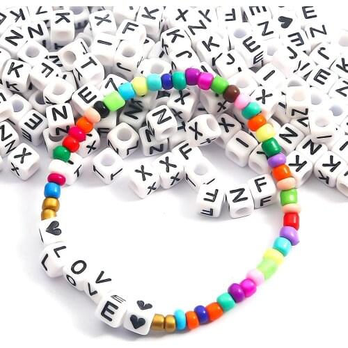 100Pcs/lot 6*6mm Cube Acrylic Letter Beads Single Alphabet A-Z White Square Bracelet DIY Jewelry Making Beads Accessories