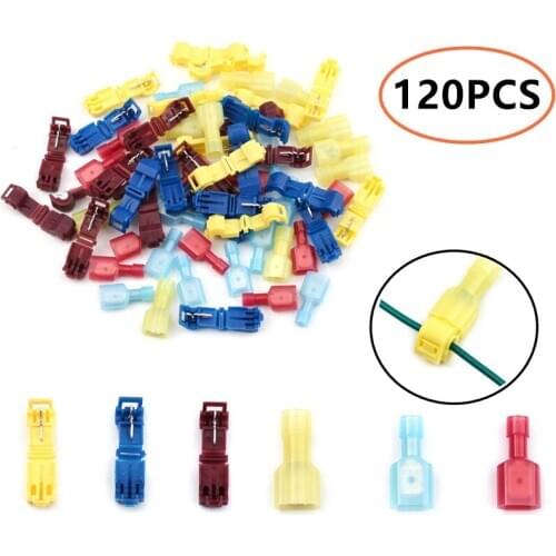 120PCS T-Tap Wire Connectors Self-Stripping Quick Splice Terminal Insulated Male Quick Disconnect Spade Terminals