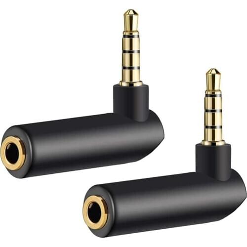 2PCS 3.5mm Male to Female 90 Degree Right Angled Adapter Converter Headphone Audio Microphone Jack Stereo Plug Connector