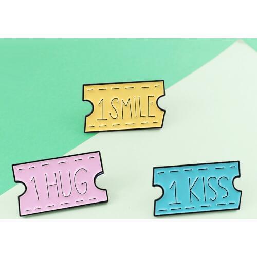 3 Options Lovers Nostalgia Badges Ticket Brooches Romantic Lovely Alphabetic Stamps Enamel Pins Jewelry Gift for Couple