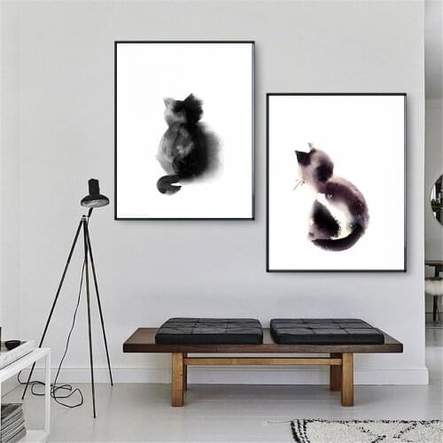 Black Cat Watercolor Abstract Oil Painting on Canvas Prints Living Room Decoration Animals Home Decor Wall Art Picture Cuadros