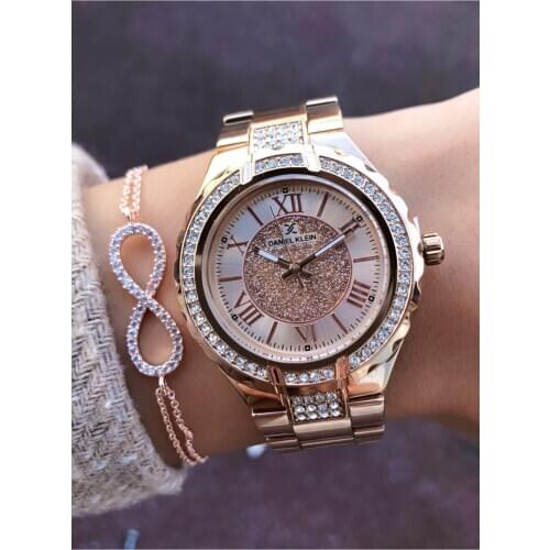 Daniel Klein Kadın Rose Gold Saat + Bileklik Hediyel