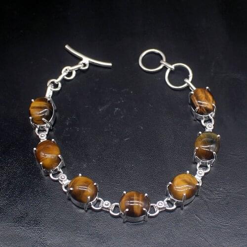 Gemstonefactory Jewelry Big Promotion Single Unique 925 Silver Gold Tigers Eye Fashion Lady Women Charm Bracelet 21cm 20213246