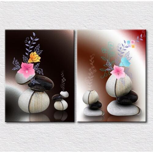 Canvas Print art designs pictures Stone and flower 2pcs set canvas wall pictures for bed room or sofa wall free shipping