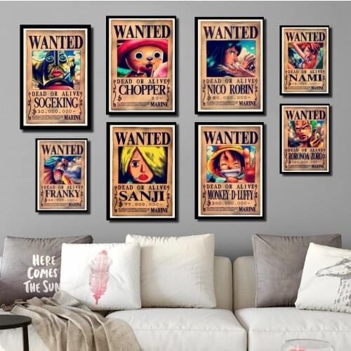 Perfect JL ONE PIECE Warrant for arrest Japanese anime Home Furnishing decoration Kraft Movie Poster Home Decor wall stickers