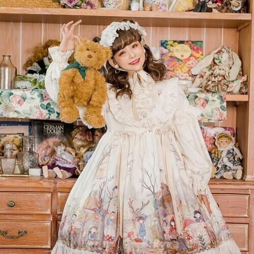 Kawaii Lolita Dress Painted Dream Forest Series JSK Sleeveless Lolita Tea Party Dress Princess Victorian Vintage Women Dress