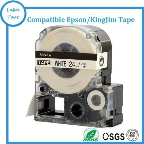 KINGJIM 24mm black on white label tape replacement Labelworks LW-300,LW-400,LW-600P,LW-700,LW-900P,ETC