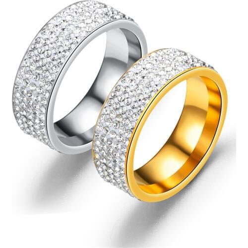 316L 5 Rows Cubic Zirconia Stainless Steel Ring Fashion Women Micro Pave Love Wedding And Engagement Ring For Bridal Drop Ship