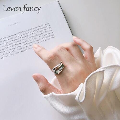 Korean Style Simple Geometric Women Vintage Silver Ring 925 Retro Luxury Fine Jewelry Adjustable Irregular Cocktail Ring