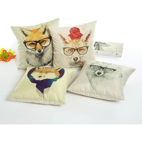 Linen Cute Animal Digital Printing and Dyeing Pillow and Cushion Cover Four Optional Home Hotel Nap without Core